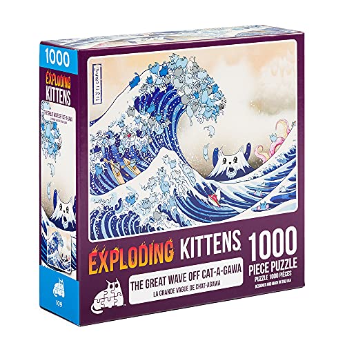 Exploding Kittens 1000 Piece Jigsaw Puzzle | Great Wave Off Catagawa, Jigsaw Puzzles for Adults, Cat Puzzle, Ocean Puzzle, Art Puzzle