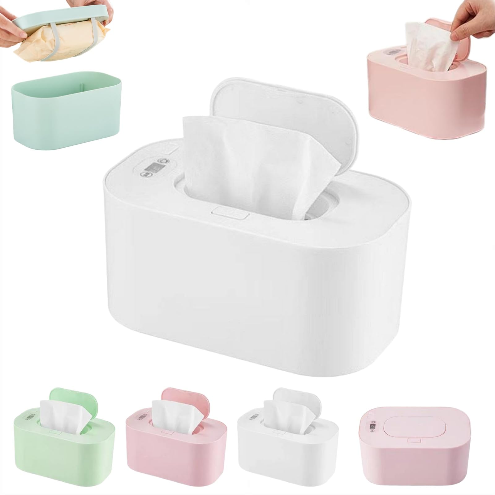 Baby Wipe Warmer, Wipe Warmer with Adjustable Temperatures, 40-60° Adjustable Baby Wet Wiping Dispenser USB Charging LED Display Portable Infant Wet Tissue Storage Box for Home Car Travel