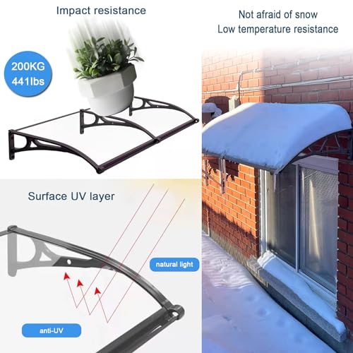 Auvent transparent en polycarbonate résistant aux intempéries de 60cm - 6