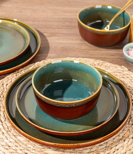 Image of GBHOME Dinnerware Sets for 8, 24 Pieces Stoneware Plates and Bowls Sets, Scratch Resistant Dishes, Dishwasher & Microwave Safe, Reactive Glaze
