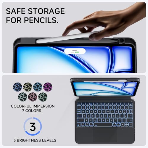 Image of for iPad Pro 11-inch (M4, 2024) Keyboard Case with Multi-Touch Trackpad, 360 Rotating Magnetic Stand, Detachable Protective Cover, Portrait & Raised Modes, 7-Color Backlight - Black