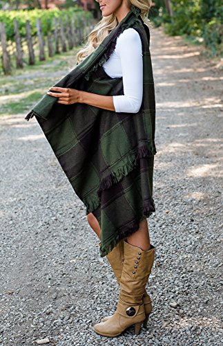 Inorin Womens Sleeveless Plaid Asymmetrical Hem Tassel Drape Open Front Cardigan Vest #TOP3