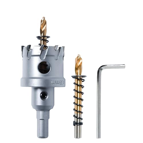 POWERTEC Sierra perforadora de carburo de tungsteno de 1-12 pulgadas para metal suave y duro, juego de cortador de agujeros con punta de carburo de