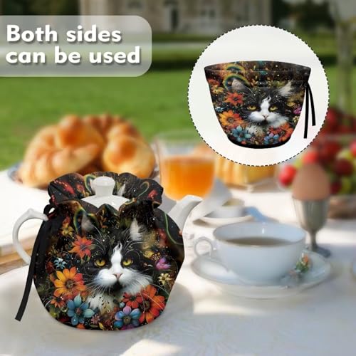 Image of Xoenoiee Cute Cat Colorful Flower Pattern Tea Cozy Tea Cosy for Teapots Keep Warm Teapot Cover Insulated Kettle Cover for Home Kitchen Table Decor