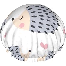 Cute Hedgehog Animal Shower Cap for Women,Double Waterproof Layers Bathing Shower Hat Large Designed for all Hair