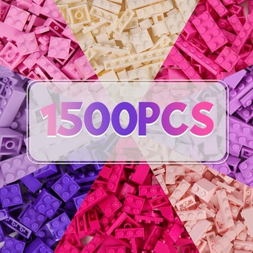1500 Basic Building Blocks Box, Classic Base Stones Refill Packs Compatible with All Other Manufacturers - Gifts for Boys and Girls from 4 5 6 Years (Girls Colour)