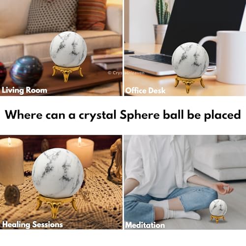 Image of Certified Howlite Crystal Ball for Meditation - Premium Crystal Vastu Items for Home and Feng Shui Items for Good Luck - Ideal for Pooja Supplies and Spiritual Practices (1.5 inch Inch)
