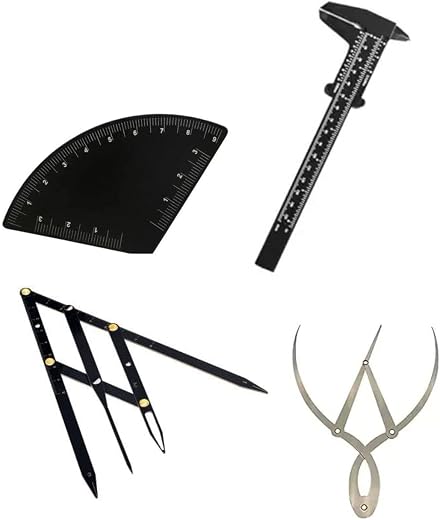 4PCS Microblading Measuring Tool Set for PMU Artists – Eyebrow Mapping Protractor, Vernier Caliper, Golden Ratio Divider C...