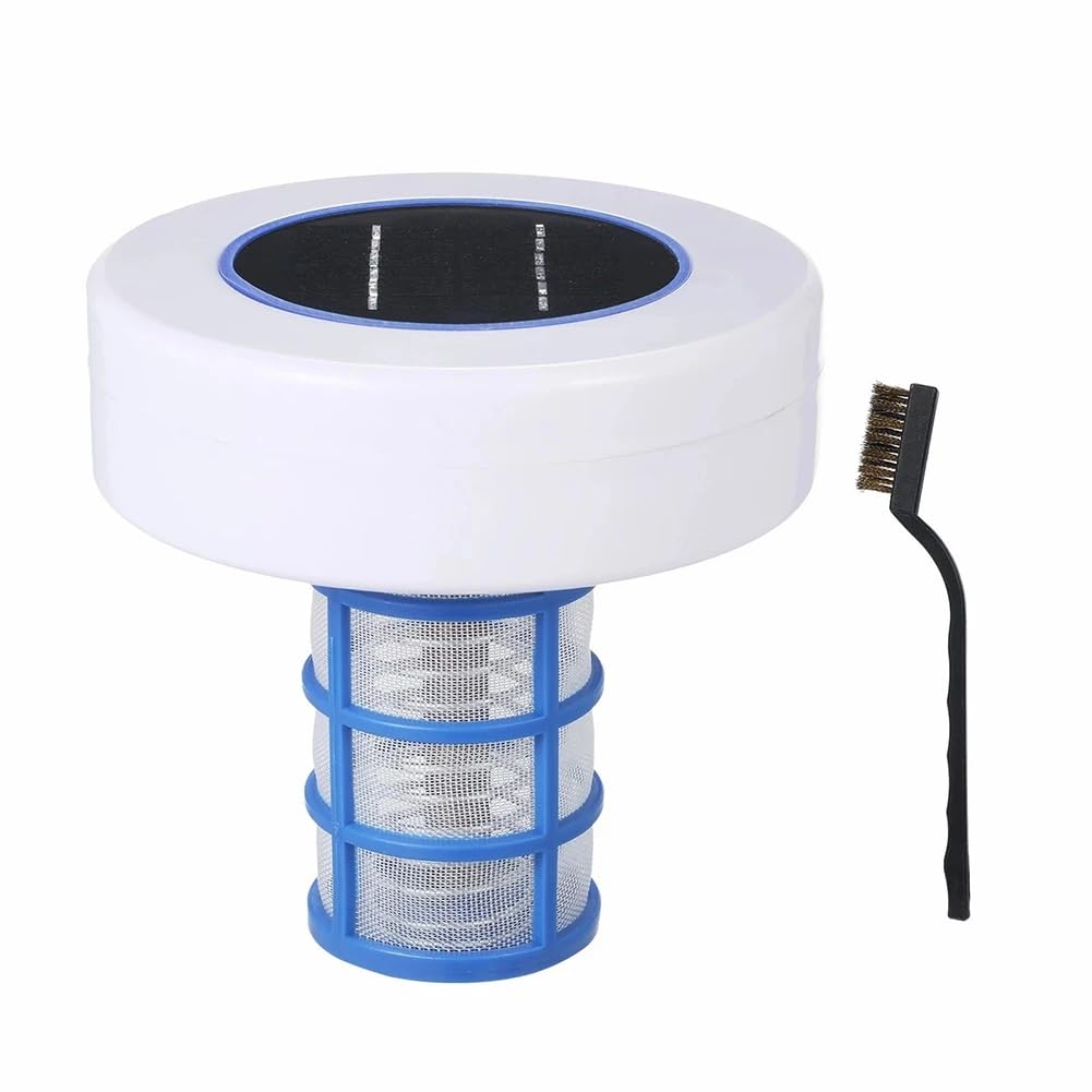 Ioniseur Solaire pour Piscine, Ioniseur Solaire Flottant Automatique pour Piscine avec Pinceau, pour Piscines Hors Sol et Creusées