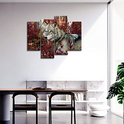 4 Piece Wall Art Painting Wolf In The Forest Pictures Prints On Canvas Animal The Picture Decor Oil For Home Modern Decoration Print #TOP1