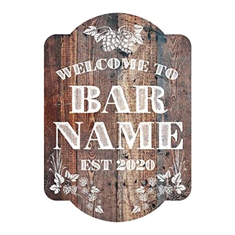 Dead Set Studio Personalised Bar Sign - Wall Mounted Aluminium Customised Plaque - Rustic Wood #2 Bar Sign A3 Wall Art Cover