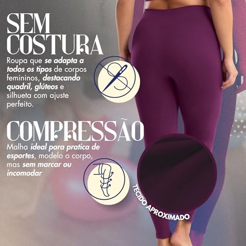 SHE BY MASH Calça Legging Academia Sem Costura Cós Alto Dry Fast Fitness Feminina Adulto, Beringela,