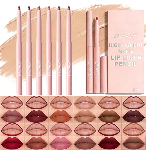 Retractable Lip Liner Set for Precise Lip Defining & Contouring, 6 Matte Velvet Finish Pencils with Long-Lasting Waterproof Formula, Ideal for Daily Makeup & Evening Events(01#)