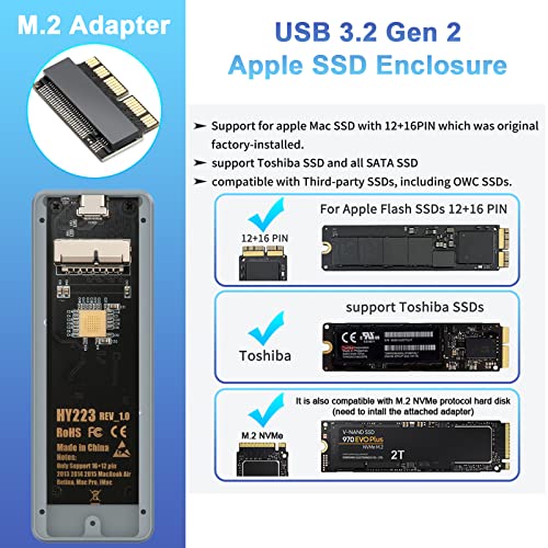 Image of USB C 3.2 MacBook SSD Enclosure for 12+16 PIN Air /Pro, Aluminum M.2 NVMe Adapter Support MacBook, Mac Pro, iMac from 2013 to 2017