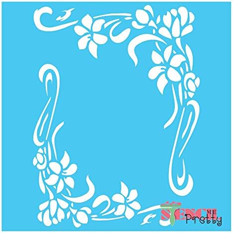French Flourish Corner Stencils for Furniture Best Vinyl Large Cabinet Stencil Flower Flourishing Border Floral Template for Painting on Wood, Wall, Canvas -XS (6" x 8") Blue