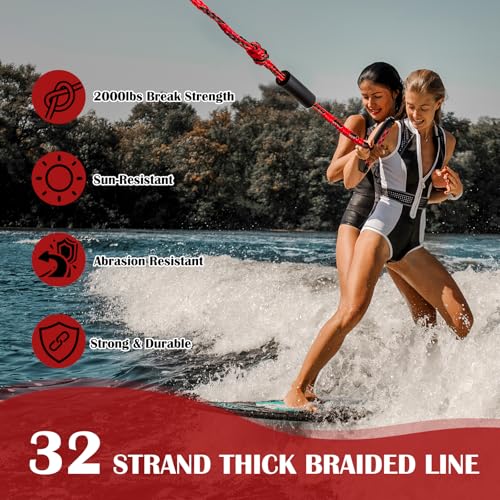 SETYPARY Wakesurf Rope and Handle, 25ft Floating Wake Surf Ropes, Surf Tow Rope for Wakesurfing and Watersports (Red & Black) by SETYPARY - Image 2