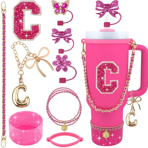 Hpebl 11PCS Hot Pink for Stanley Cup Accessories with Flower Bow Charms（C）