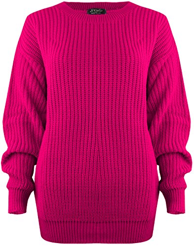 Image of SA Fashions® Oversized New Ladies Womens Chunky Baggy Jumper Knitted Sweater Thick Top S-XL 8-18 (S/M (8-10), Hot Pink)