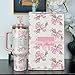 Love Shack Fancy Quencher Tumbler 40 oz Quencher H2.0 with box.40oz Tumbler with Handle,Double Wall Vacuum Reusable Stainless Steel Insulated Water Bottle With Leak Proof lid Straw (1, PINK BOW)