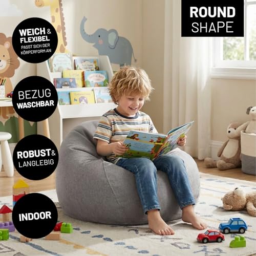 Lumaland Sitzsack Comfort Line | Indoor Beanbag 70x80x50cm mit mehr als 1 Mio. anpassbaren EPS-Perlen | Weiches & Komfortables Bodenkissen | Sessel für Kinder & Erwachsene | 120 L Volumen [Hellgrau]
