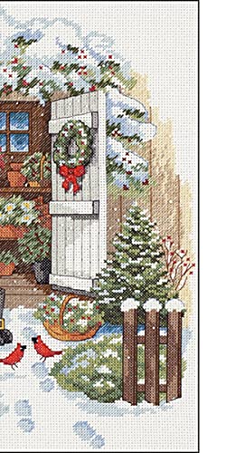 Dimensions 08817 Counted Cross Stitch Kit 'Garden Shed Snowman' 14 Count White Aida thumb #2