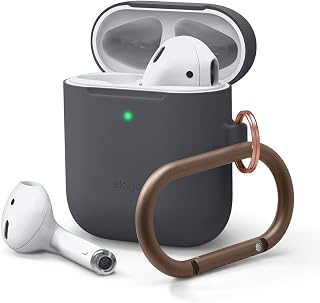 Capa elago Upgrade AirPods para pendurar (frente LED visível) capa protetora skinny mosquetão incluído (com nenhuma dobradiça) compatível com Apple AirPods 2 e 1, Dark Grey