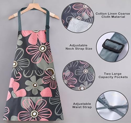 Image of DARSHANAM WORLD Apron for Women with Pockets | Adjustable Waterproof Floral Chef Aprons for Kitchen | Fully washable with large front pocket |Apron for Restaurant | Home | Kitchen | Hotel