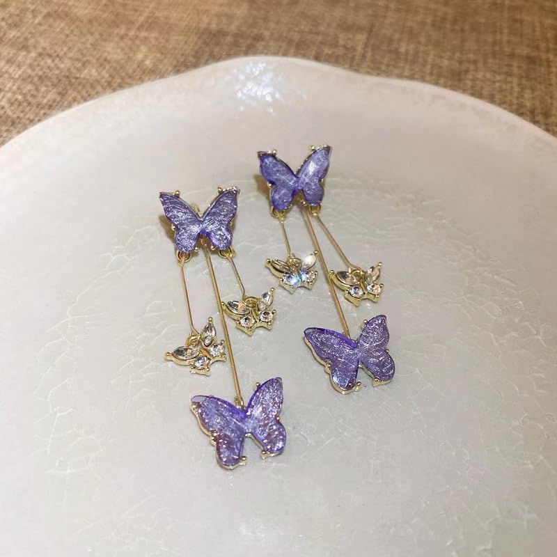 MALOYANVE Purple Butterfly Tassel Earrings for Women Charm Vintage Crystal Rhinestone Animal Wings Drop Earrings Jewelry Gifts - Image 5