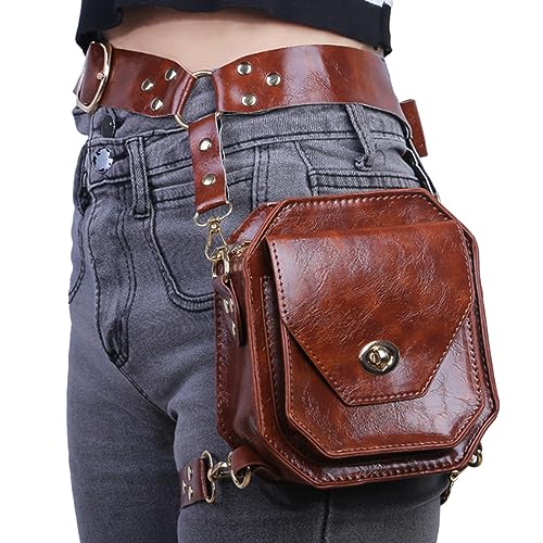 Bolsa de pierna de cuero PU marrón ajustable para mujer 4