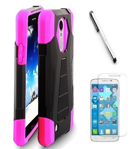 Luckiefind Compatible with ZTE Zfive-G/ZTE Zfive-C/ZTE Blade-Vantage (Verizon)/ZTE Avid-557/ZTE Avid-4/ZTE Tempo-X/Tempo-Go N9137, Premium Hybrid Dual Layer Case with Stand (Stand Pink)