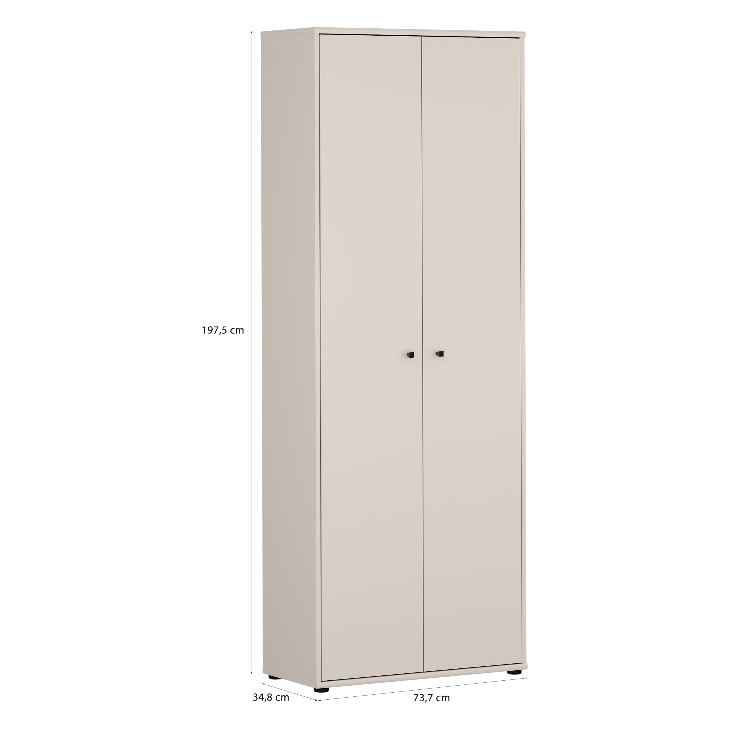 Forte TEMPRA 2 Schrank 70 80, moderner Mehrzweckschrank 2-türig, Schlafzimmer, Wohnzimmer, Holzwerkstoff, Büro, Kaschmir|Beige, 73,7 cm breit x 197,5 cm hoch x 34,8 cm tief