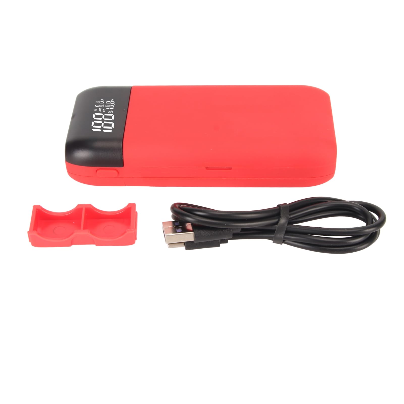 Chargeur Rapide Double Rôle PB2S Type-C, Chargeur de Batterie LCD Portable Universel pour Batterie Rechargeable Li-ION 3,6 V 3,7 V Compatible 18700 20700 Rouge