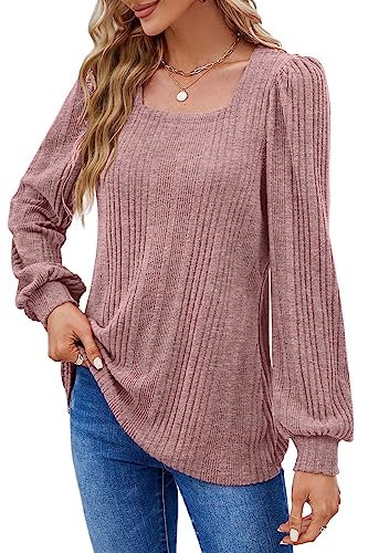 Image of WIHOLL Tunic Tops for Women Loose Fit Long Sleeve Shirts Square Neck Tops