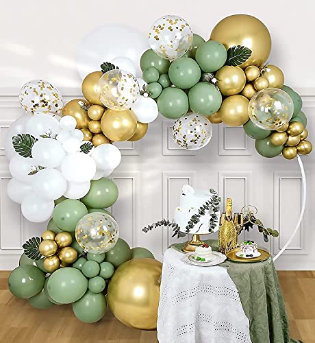 Image of Sage Green Retro Balloon Arch Kit for Birthday, Baby Shower, Welcome Baby & Anniversary Decorations | Boys, Girls, Men, Women Theme Party Decor (Sage Green Balloon Arch Garland -61 pcs)