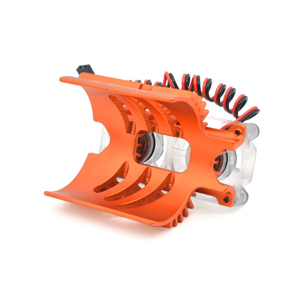 Twin Fans Motor Heat Sink, Strong Cooling Fan, Upgrade Parts for 1/8 RC Cars, Powerful Heat Dissipation,φ40-42mm Motor Radiator, 1/8 RC car Universal Radiator(Orange)