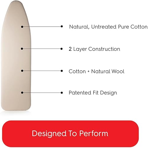 Miniatura 3 de Funda para tabla de planchar, fabricada en Italia, 18 x 54 pulgadas de ancho, sin productos químicos, ecológica, almohadilla de algodón natural y