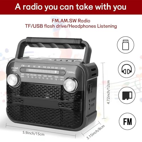 Radio solaire dynamo et lampe torche camping multifonction - 5