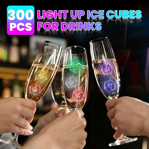 Image of RowinsyDD Light Up Ice Cubes, 300 Pack Multi Color Led Ice Cubes for Drinks