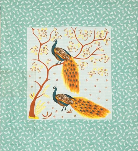 Image of KOUNDAL Rajasthani Jaipuri Sanganeri Printed 144 TC 100% Cotton Bed Sheet Set for Double Bed,Floral Print, Double Bedsheet Cotton with 2 Pillow Covers (Green(Peacock), King)