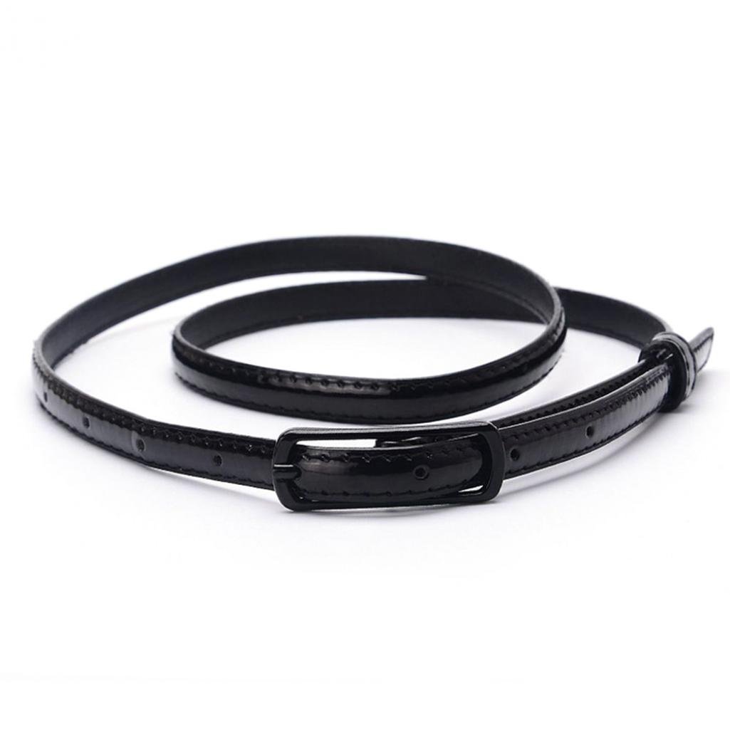 Little Finger Women Faux Leather Narrow Skinny Thin Waist Belt Buckle Strap Waistband size 35.43" - 43.31" (Black)