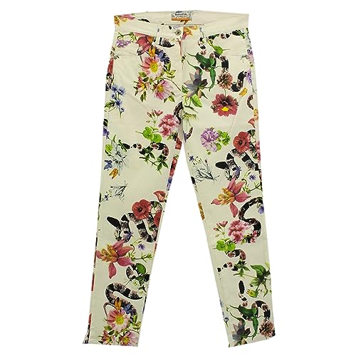 Raphaela by Brax, Style Lesley 7/8, Damen Jeans Hose Gabardine Stretch Weiß Bunt Floral D 36 W 28 L 32