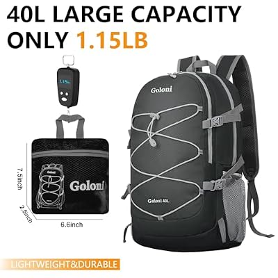 Goloni Ultra Lightweight Packable Backpack 40L - Foldable Hiking Backpack Water Resistant Small Foldable Daypack for Travel,Black