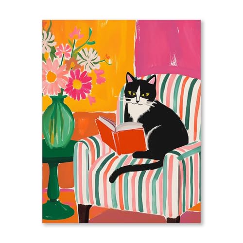 RLTXBUK Cat Cross Stitch Kits, Tuxedo Cat Reading Book...