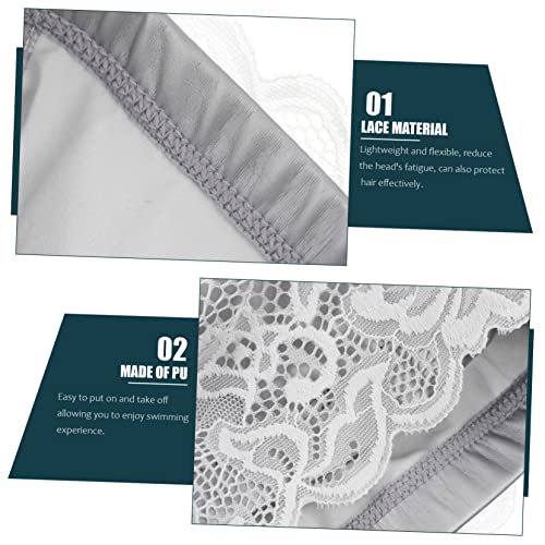 Kesyoo 1Pc Ladies Lace Swimming Cap Girls Swimming Hat -Swimming Hat Lace Swim Hat Women Bath Swimming Hats Adult Swimming Caps Fashion Lace Caps Girl Swimming Cap Pu Shower Cap Miss Grey #TOP6