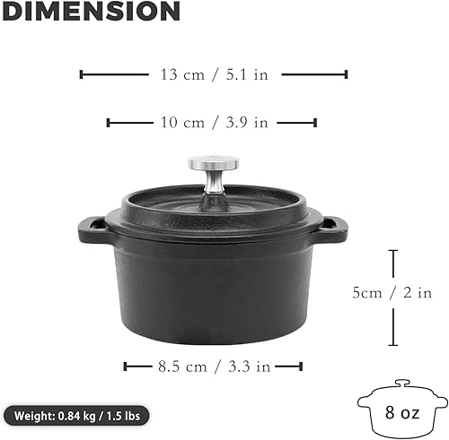 Miniatura 3 de Flavehc Mini Cocotte - Mini horno holandés de 8 onzas, 0.25 cuartos de galón, asador de ajo de hierro fundido para horno, ajo, confitado, ramequines