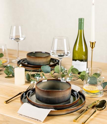 Image of TheTerra Ceramic Dinnerware Sets for 8, 24 Pieces Porcelain Lightweight Plates and Bowls Sets, Scratch Resistant Dish Set, Oven & Microwave & Dishwasher Safe, Coca Mocha