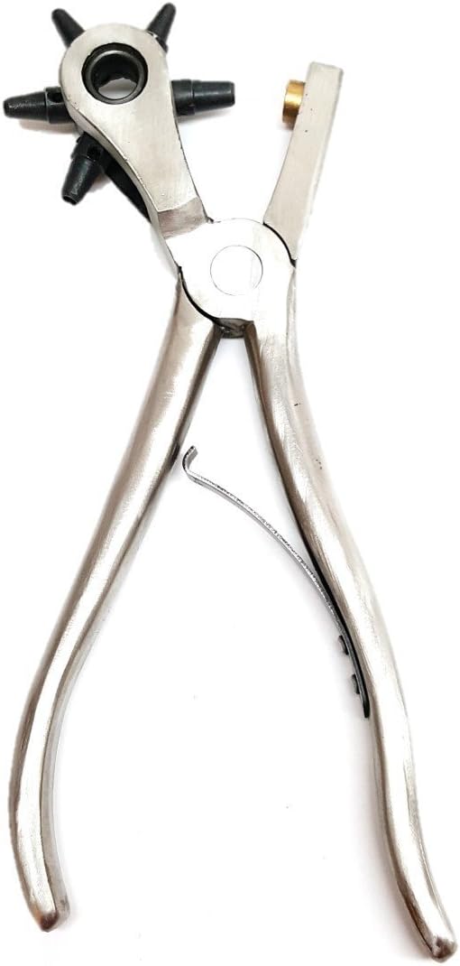 8" Heavy Duty Stainless Steel Leather Punch Plier with 6 Hole Sizes