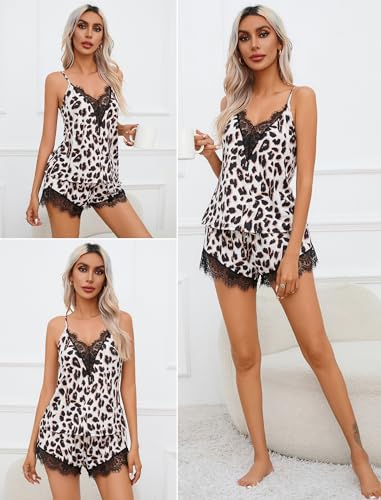 Image of Avidlove Women Pajama Set Lace Trim Short PJ Set Modal V Neck Sleeveless Sleepwear Drawstring Waist Nightwear S-XXL