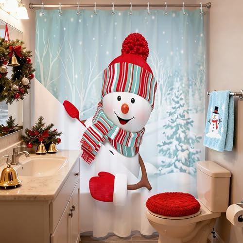 BROSHAN Winter Christmas Shower Curtain, Winter Holiday Fabric Shower Curtains