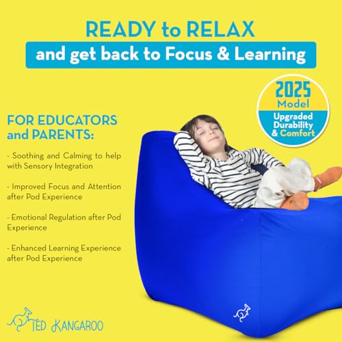 Image of TED KANGAROO Sensory Chair for Kids - Inflatable Peapod Calming Chair with Electric Air Pump, Sky Blue Cloth Cover